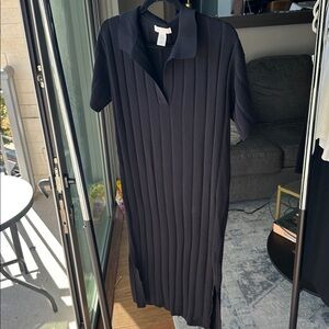 Zara Black Ribbed Knit Midi Dress